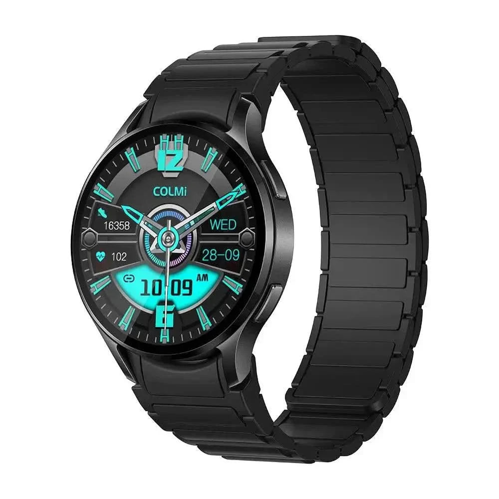 Black AIFIT COLMI smartwatch with metal band and AMOLED display