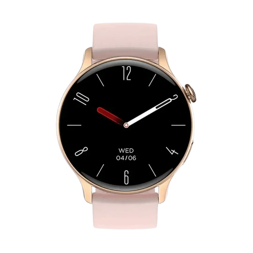 Rose gold GraceWatch smartwatch with pink band, perfect fitness tracker with Bluetooth calling