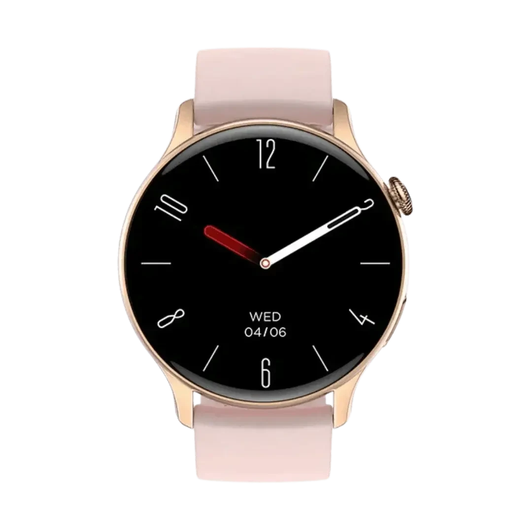 Rose gold GraceWatch smartwatch with pink band, perfect fitness tracker with Bluetooth calling