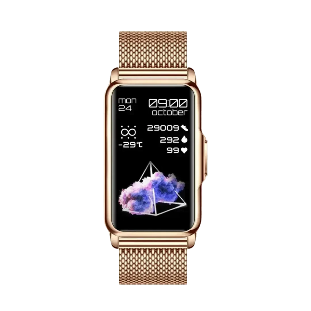 Rose gold smartwatch WristFit | Lige with stylish gold mesh band and sleek design