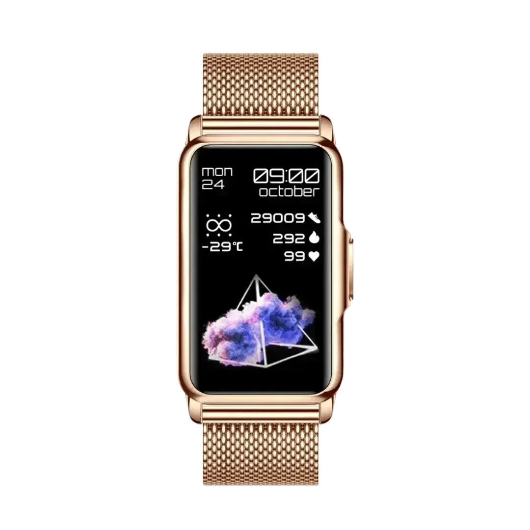 Rose gold smartwatch WristFit | Lige with stylish gold mesh band and sleek design