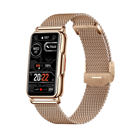 Rose gold smart bracelet with mesh band from WristFit | Lige for stylish wear