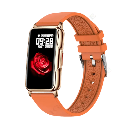 Orange smart watch with rose display from WristFit | Lige featuring a stylish design